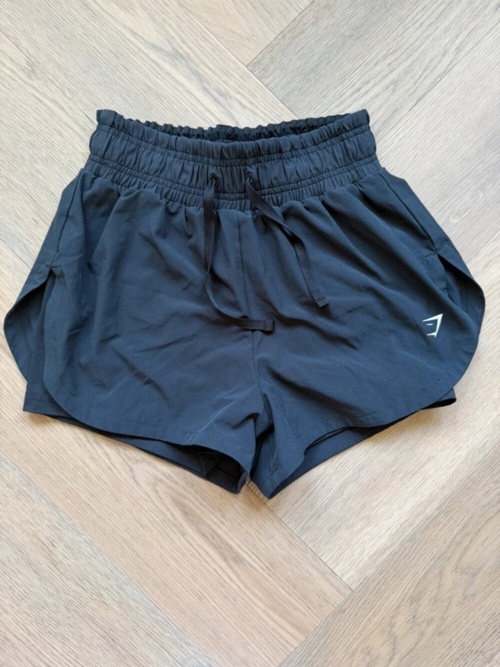 Women’s Black 2 in 1 Running Shorts with Inner Layer and Drawstring Size XS